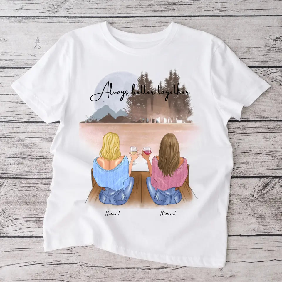 Bästa vänner med dryck - Personaliserad T-Shirt (100 % Bomull, Unisex)
