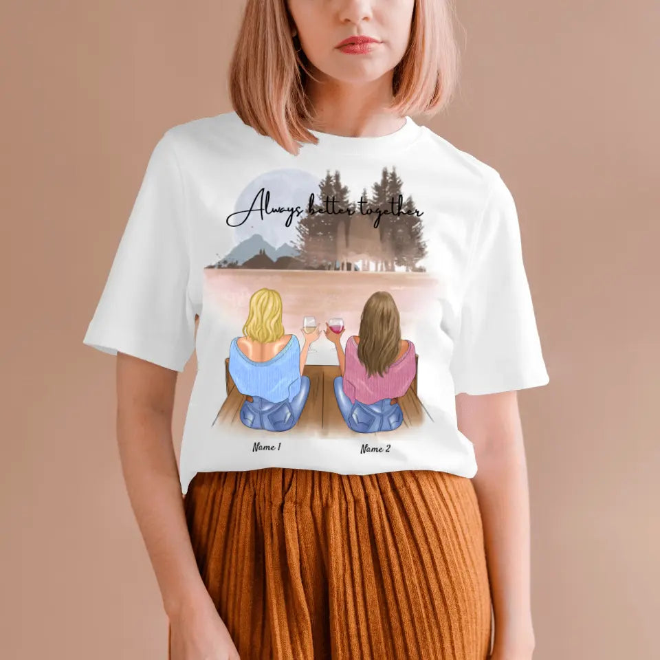 Bästa vänner med dryck - Personaliserad T-Shirt (100 % Bomull, Unisex)