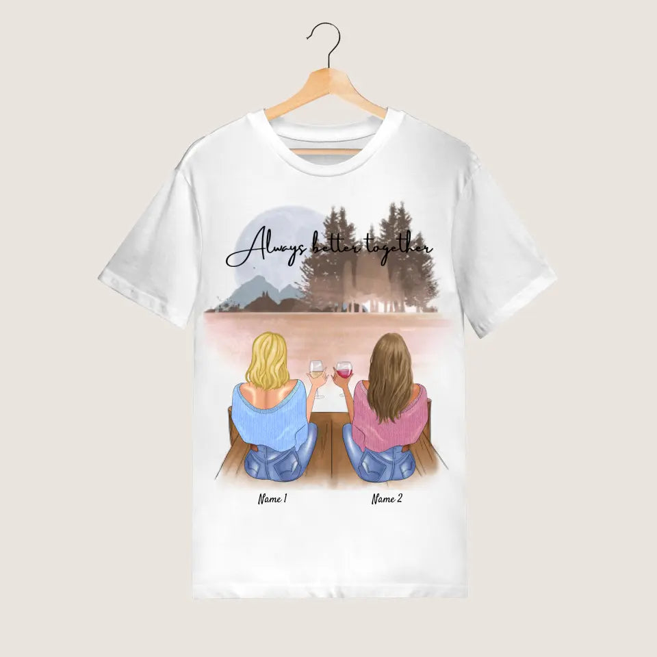 Bästa vänner med dryck - Personaliserad T-Shirt (100 % Bomull, Unisex)