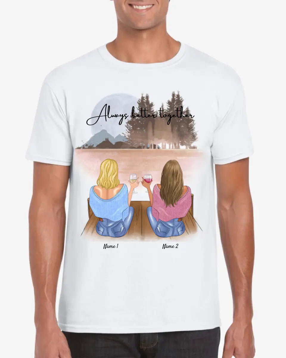 Bästa vänner med dryck - Personaliserad T-Shirt (100 % Bomull, Unisex)