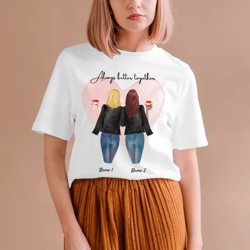 Bästa vänner läderjacka med drink - personlig T-shirt (2-3 personer)