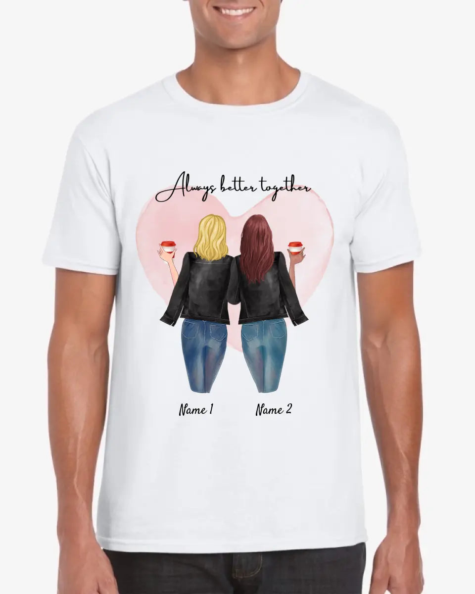 Bästa vänner läderjacka med drink - personlig T-shirt (2-3 personer)