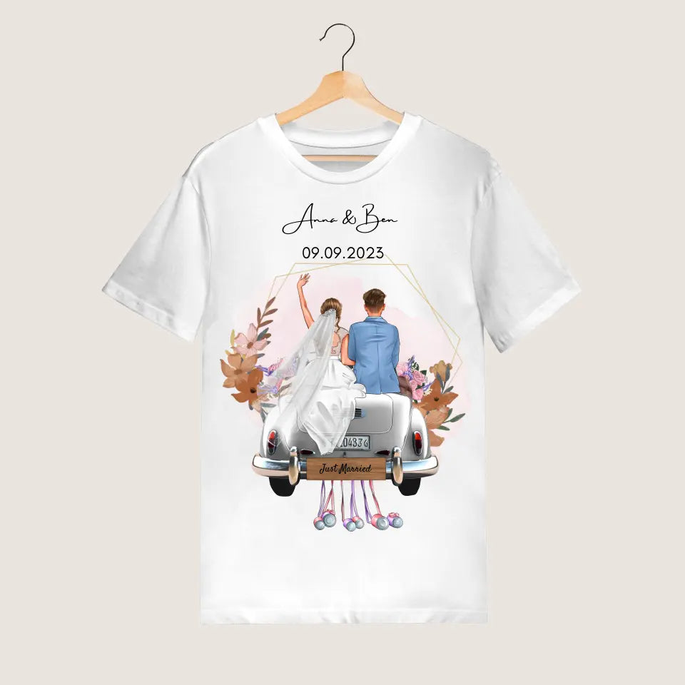 "Just Married" - T-shirt med tryck för bröllop - Till brudparet, bröllopspresent