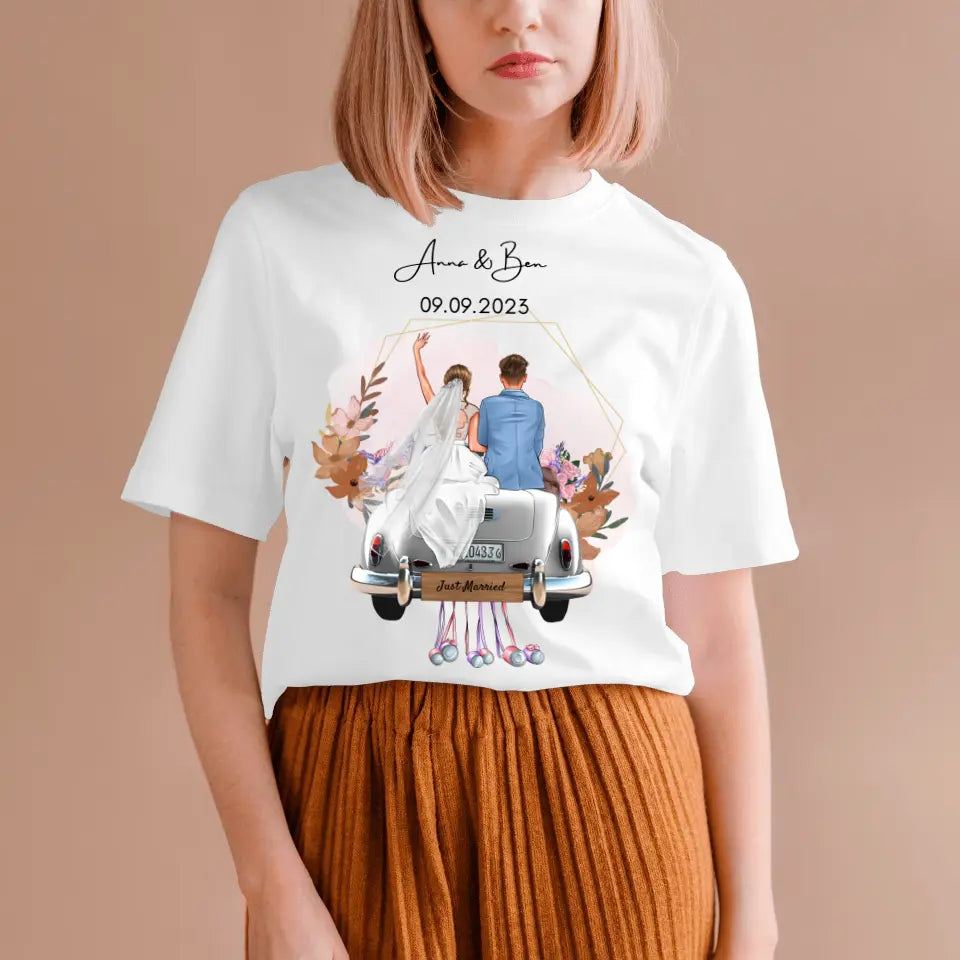 "Just Married" - T-shirt med tryck för bröllop - Till brudparet, bröllopspresent
