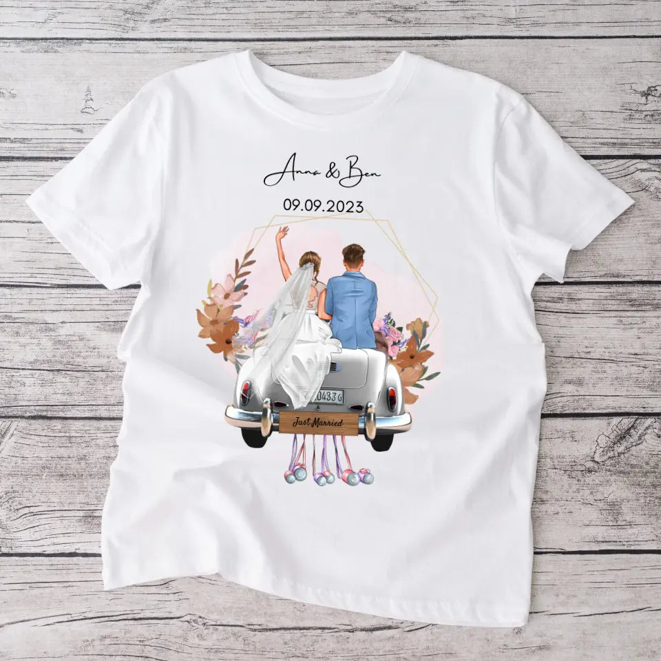 "Just Married" - T-shirt med tryck för bröllop - Till brudparet, bröllopspresent