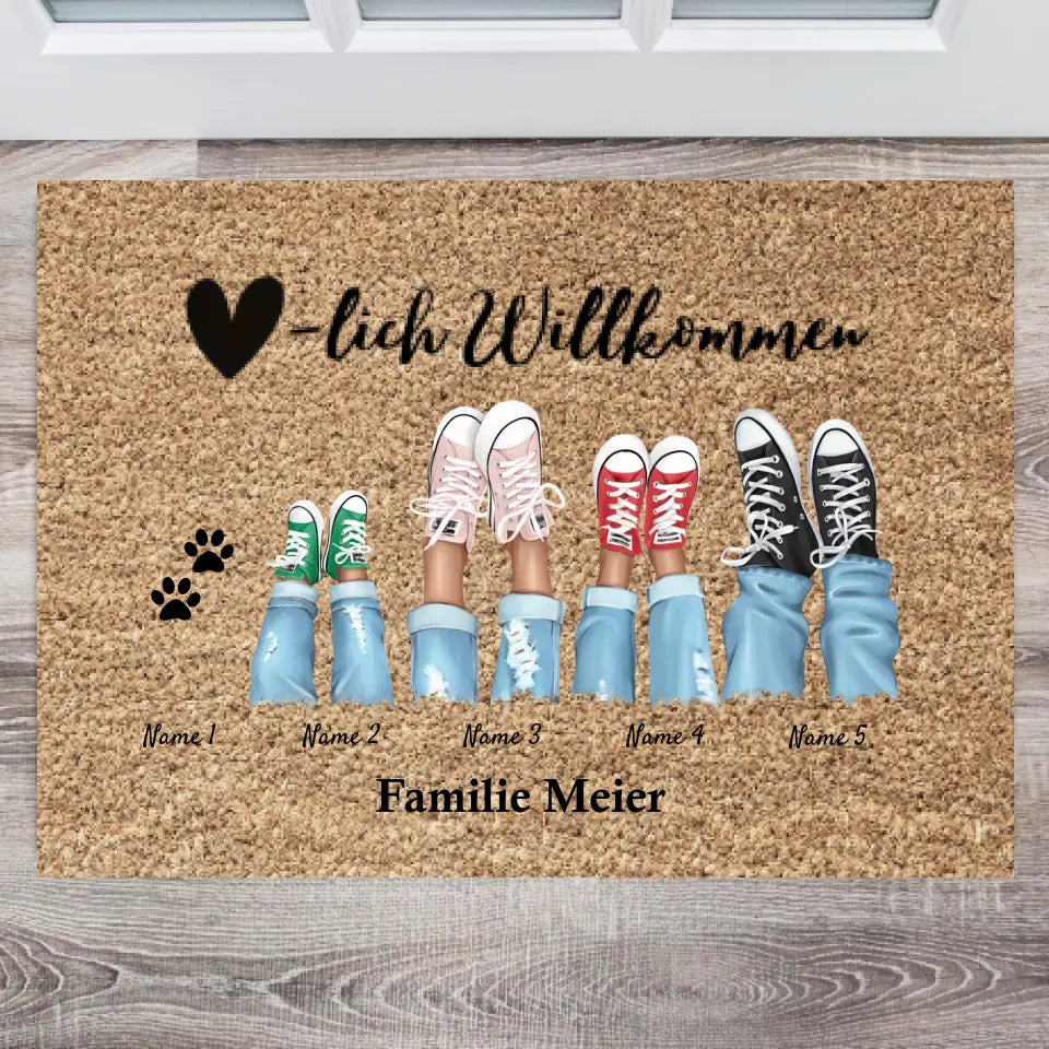 Welcome - Personlig dörrmatta för inomhus- och utomhusbruk (2-8 personer, barn och husdjur)