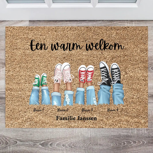 En varm välkomnande - Personlig familj dörrmat (1-8 personer, barn, huisdieren)