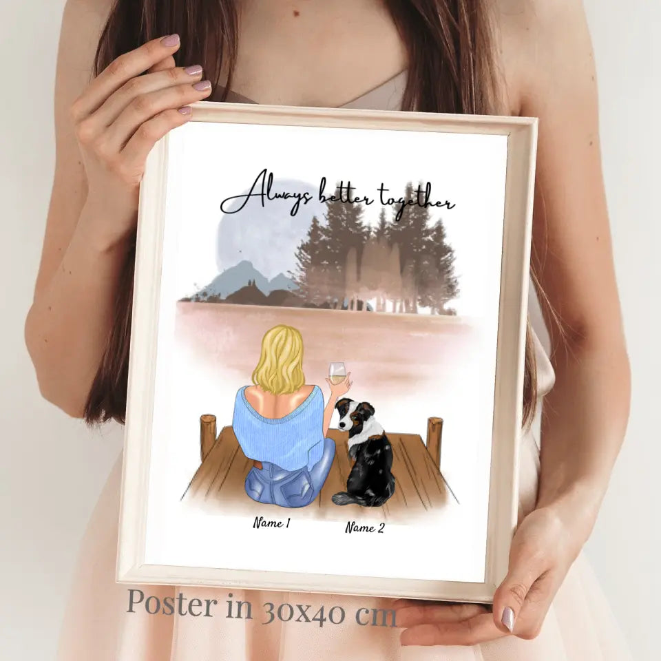 Mistress med husdjur - Personaliserad Poster (Kvinna med 1-2 katter eller hundar)