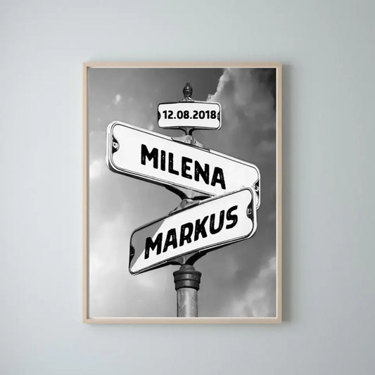 Vintage par gatuskylt - personlig poster eller duk svartvit
