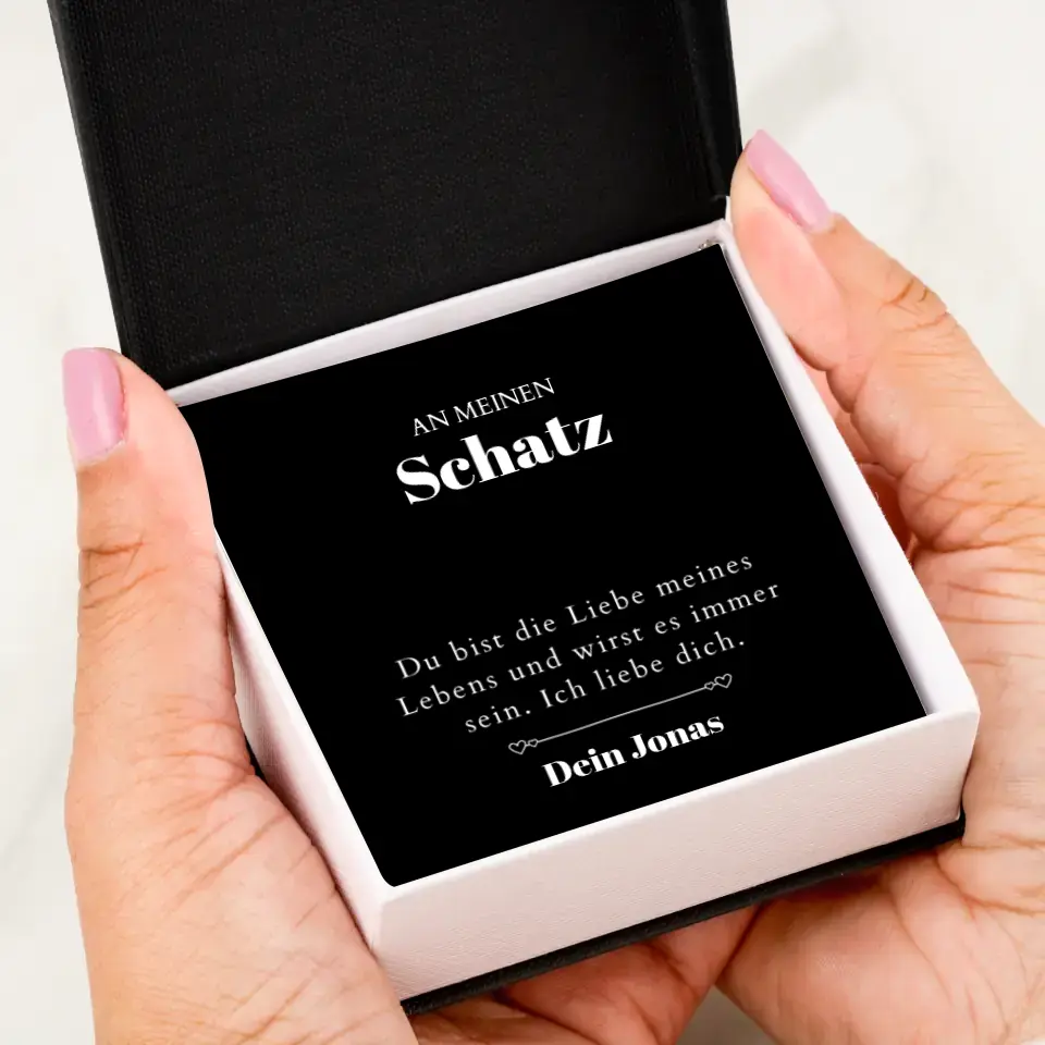Liebe meines Lebens - Halskette mit Gold-Herzanhänger & personalisierter Karte (Valentinstagsgeschenk)