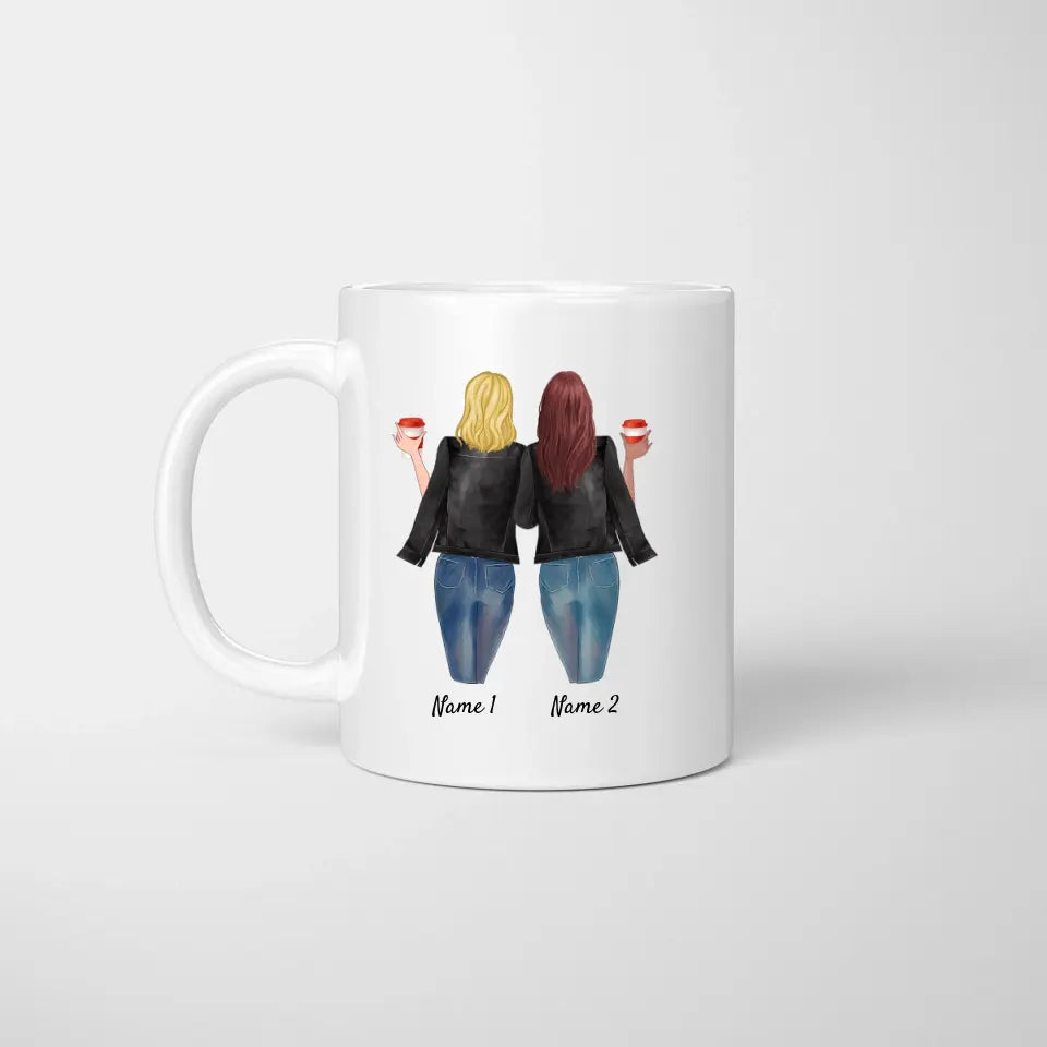 Meilleures amies avec veste en cuir & boisson - Mug personnalisé
