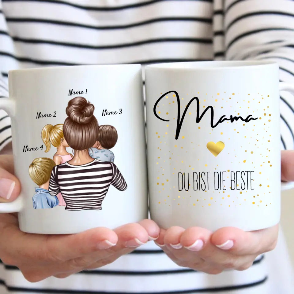 Mama, du bist die Beste - Personalisierte Tasse (1-4 Kinder, Muttertag)