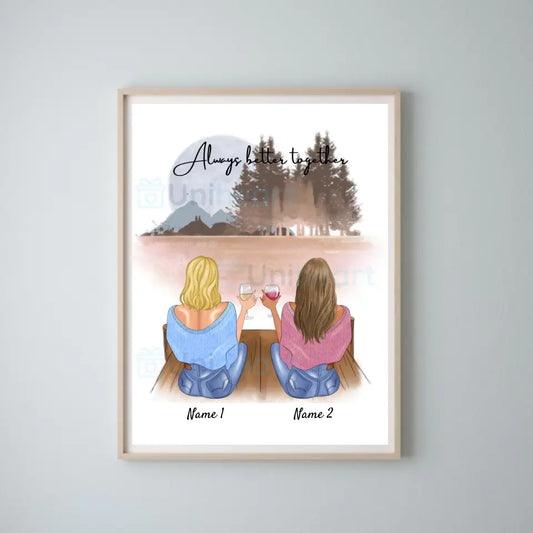 Flickvänner/ systrar med dryck - Personaliserad Digital bild (2-4 kvinnor)