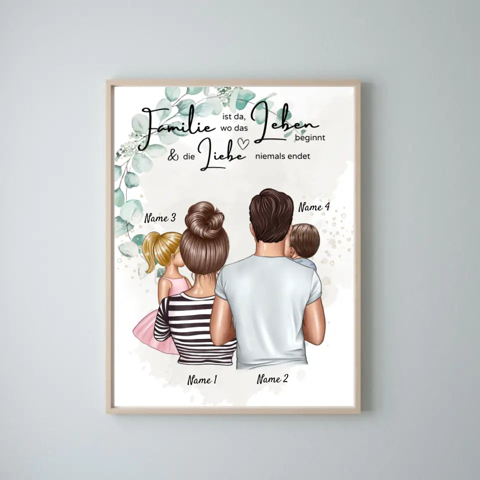 Wo die Liebe niemals endet - Personalisierte Familien Leinwand (Eltern mit Kinder)