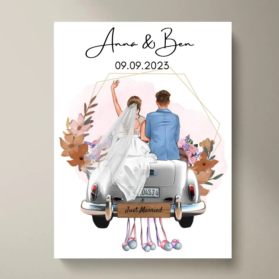 "Just Married" Personlig bröllopsduk - För gifta par, brud & brudgum, pengagåva, bröllopspresent