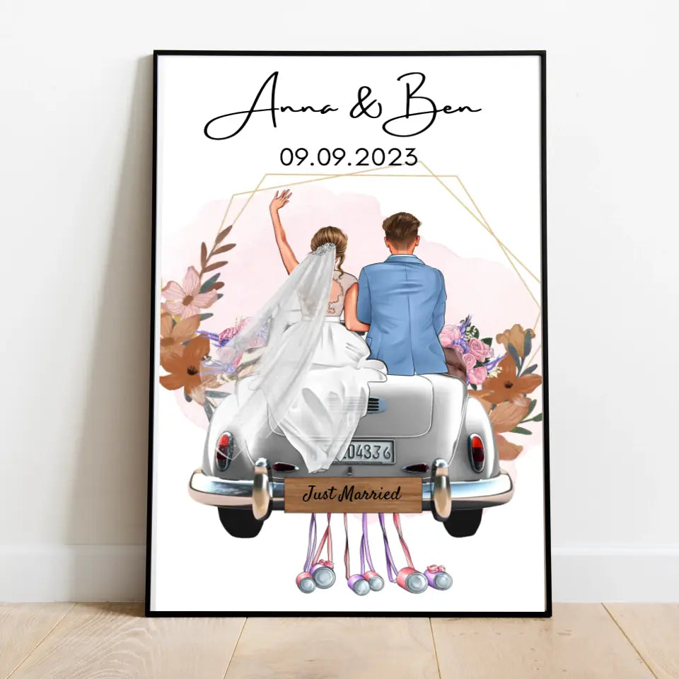 "Just Married" Personlig bröllopsduk - För gifta par, brud & brudgum, pengagåva, bröllopspresent