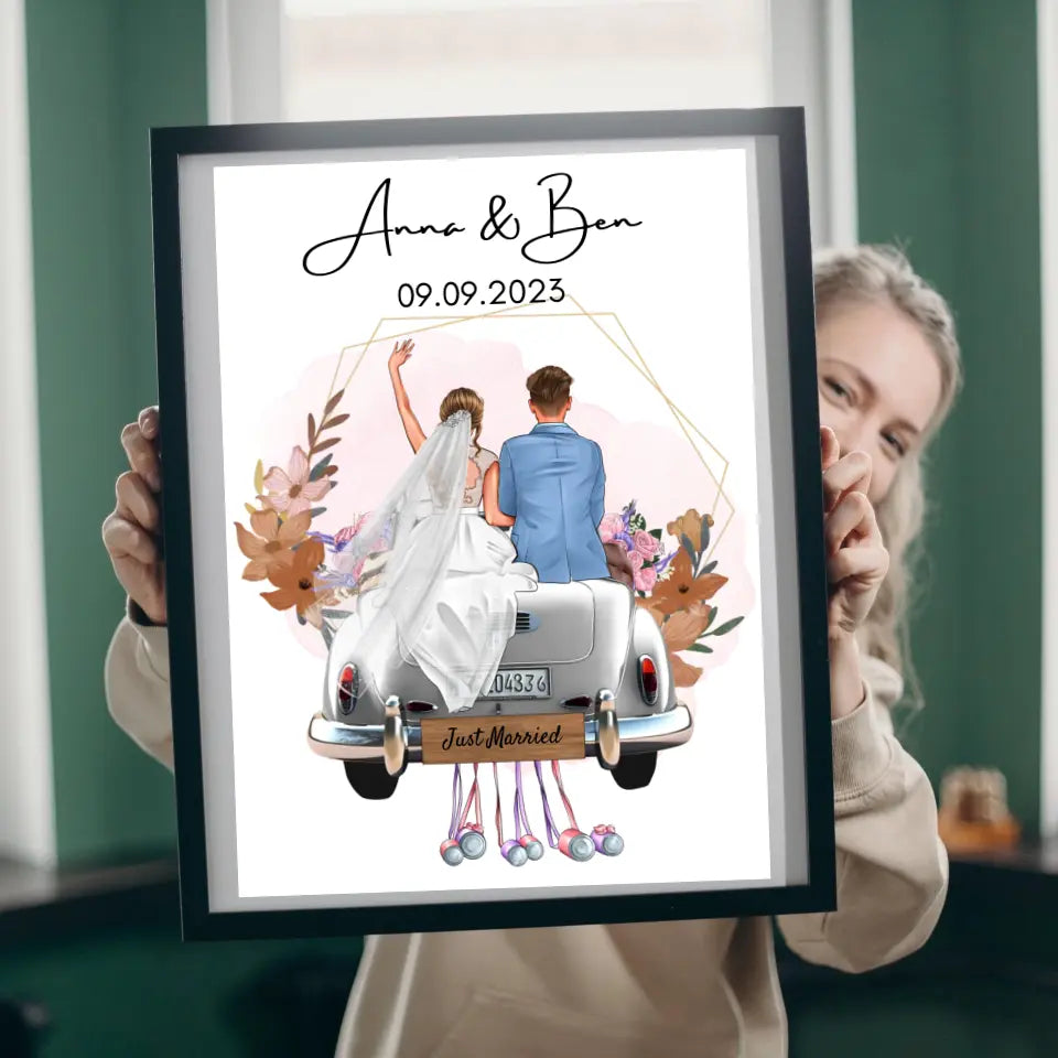 "Just Married" Personlig bröllopsduk - För gifta par, brud & brudgum, pengagåva, bröllopspresent