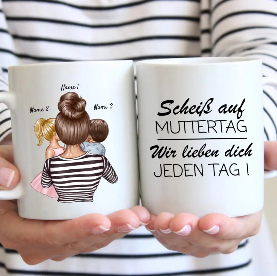 Mama gibt es nur einmal! - Personalisierte Familien Tasse (Muttertag, Vatertag mit 1-4 Kinder)
