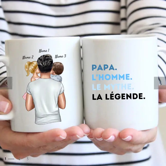 Papa, L'homme, Le mythe, La légende - Mug personnalisé (Fête des pères, 1-4 enfants)