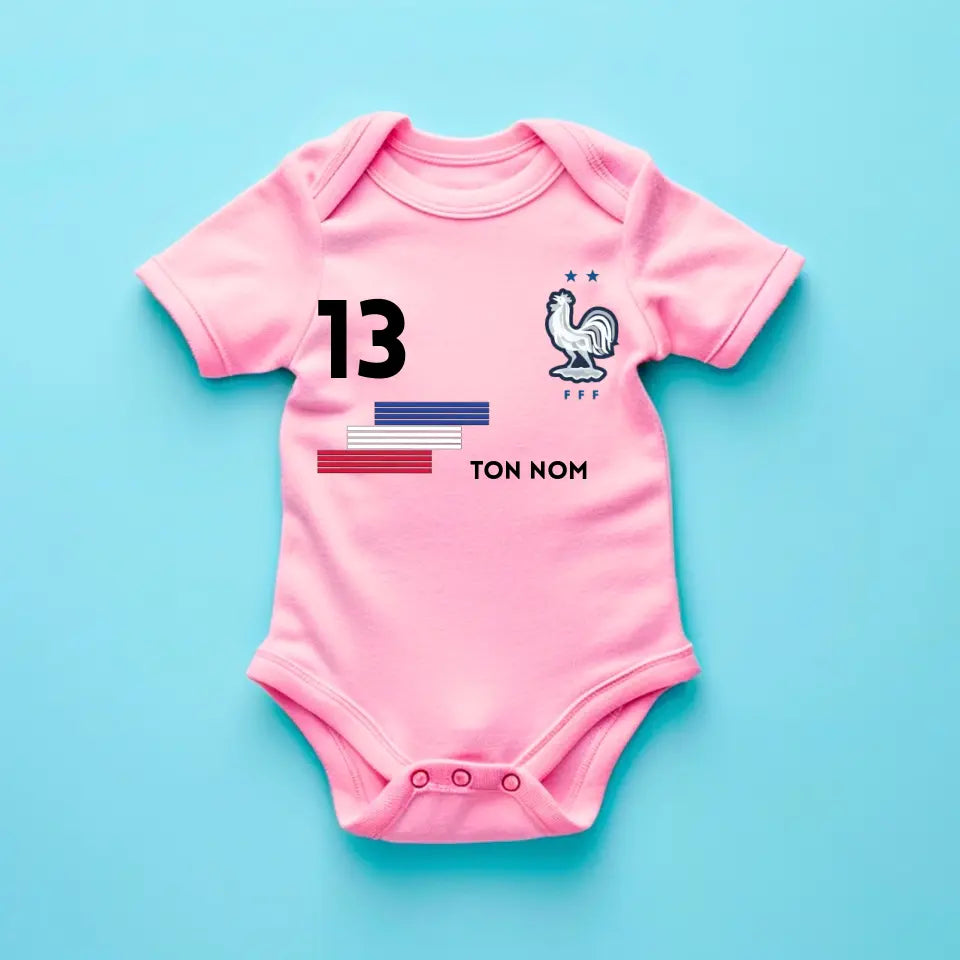 Maillot de foot France - Body bébé personnalisé avec prénom et numéro de maillot personnalisables, 100% coton bio