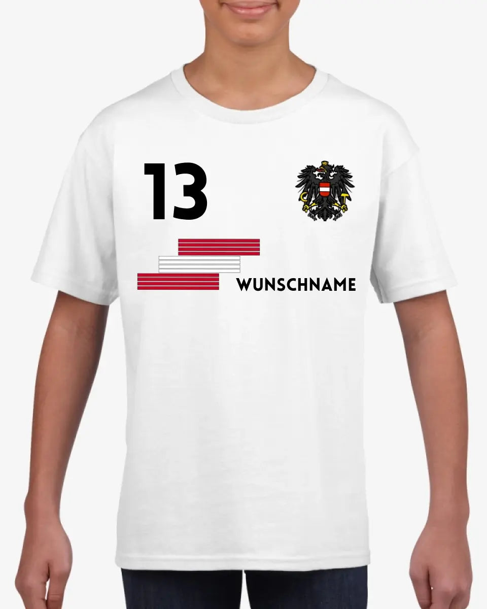 Fußball Österreich Trikot Kinder individuell - Personalisiertes T-Shirt für Kinder (100% Baumwolle)
