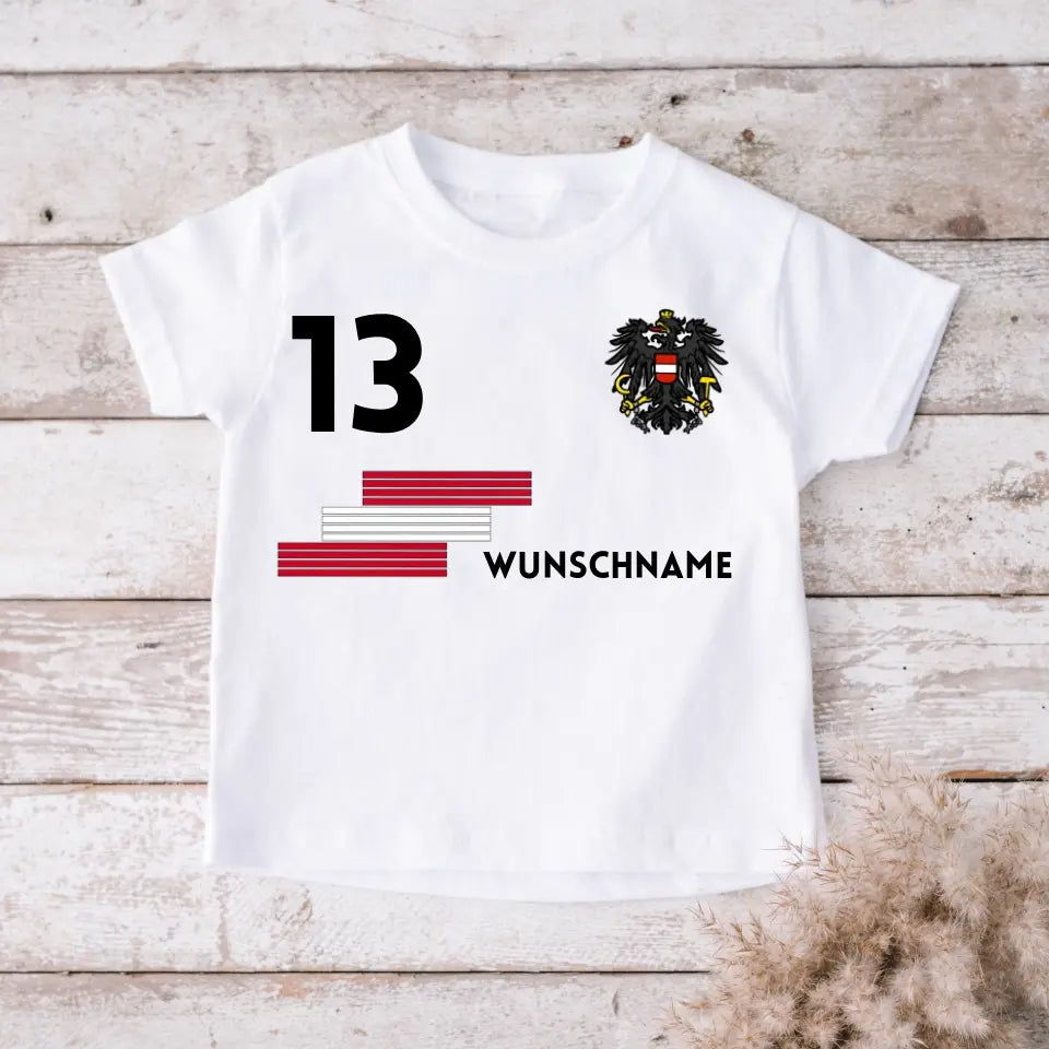 Fußball Österreich Trikot Kinder individuell - Personalisiertes T-Shirt für Kinder (100% Baumwolle)