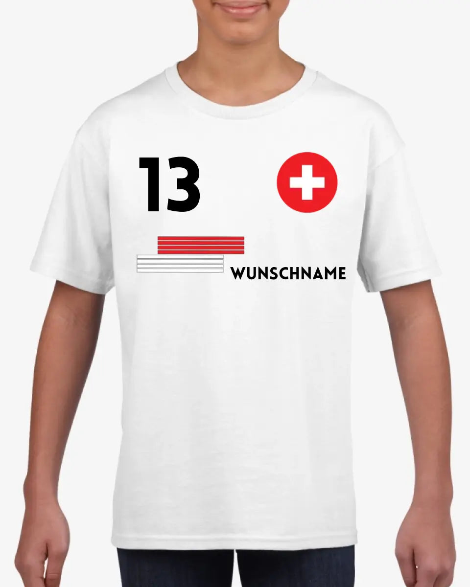 Fußball Schweiz Trikot Kinder individuell - Personalisiertes T-Shirt für Kinder (100% Baumwolle)