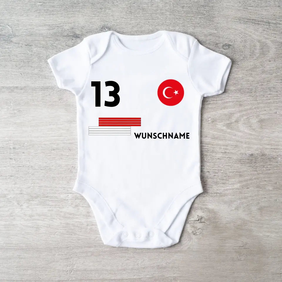 Fussball Türkei - Personalisierter Baby-Onesie/ Strampler, Trikot mit anpassbarem Namen und Trikotnummer, 100% Bio-Baumwolle Baby Body