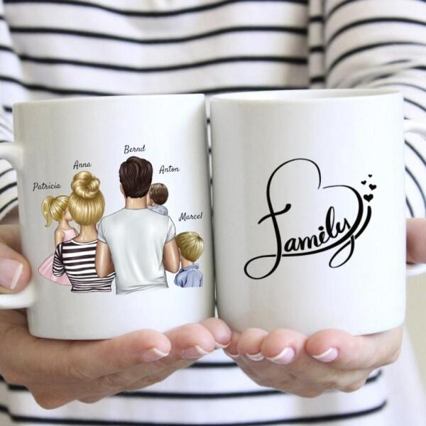 Eltern mit Kindern - Personalisierte Tasse (1-4 Kinder), Individuelles Geschenk Familie
