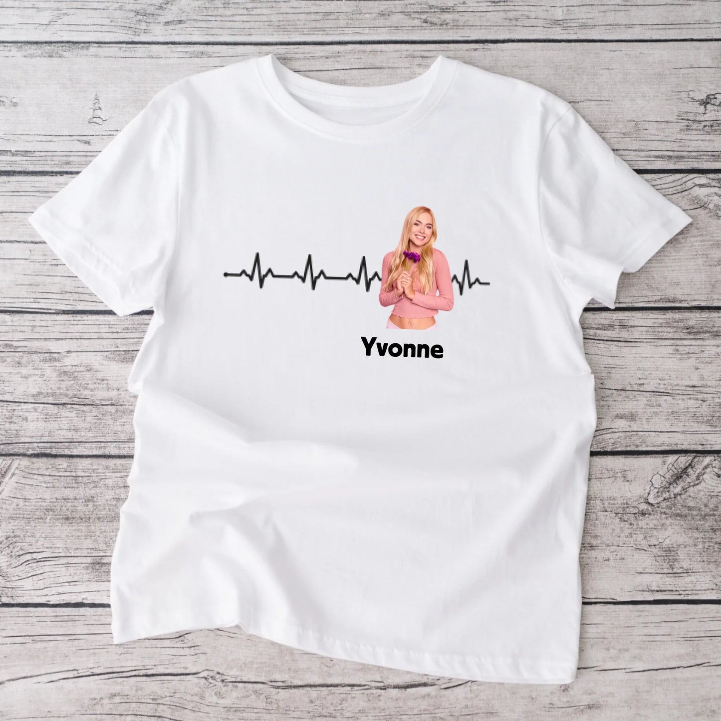 Personalisiertes T-Shirt "Meine Herzfrequenz" mit Bild deines Lieblingsmenschen (Partner, Freundin, Familie)