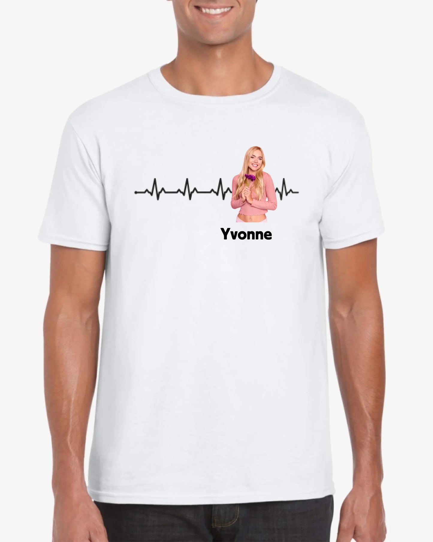 Personalisiertes T-Shirt "Meine Herzfrequenz" mit Bild deines Lieblingsmenschen (Partner, Freundin, Familie)