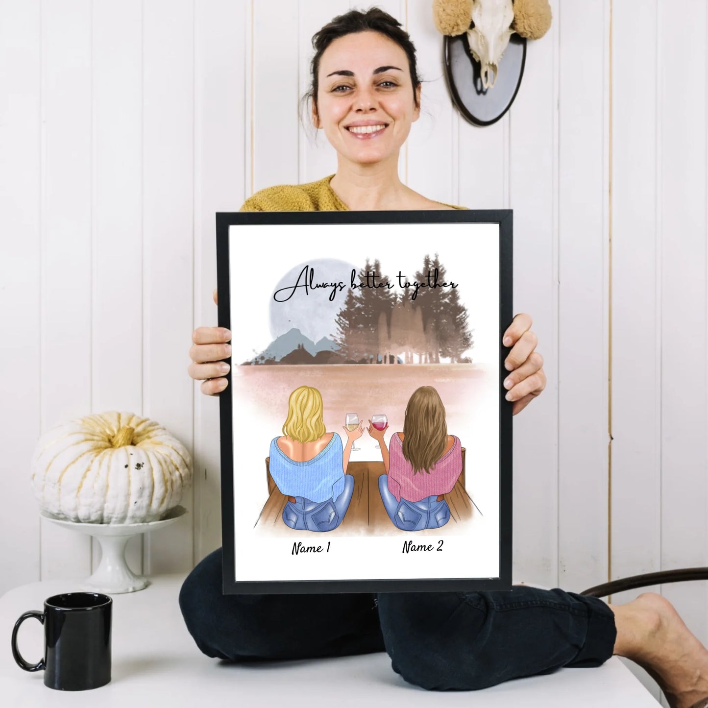 Flickvänner/systrar med dryck - Personaliserad Poster (2-4 kvinnor)