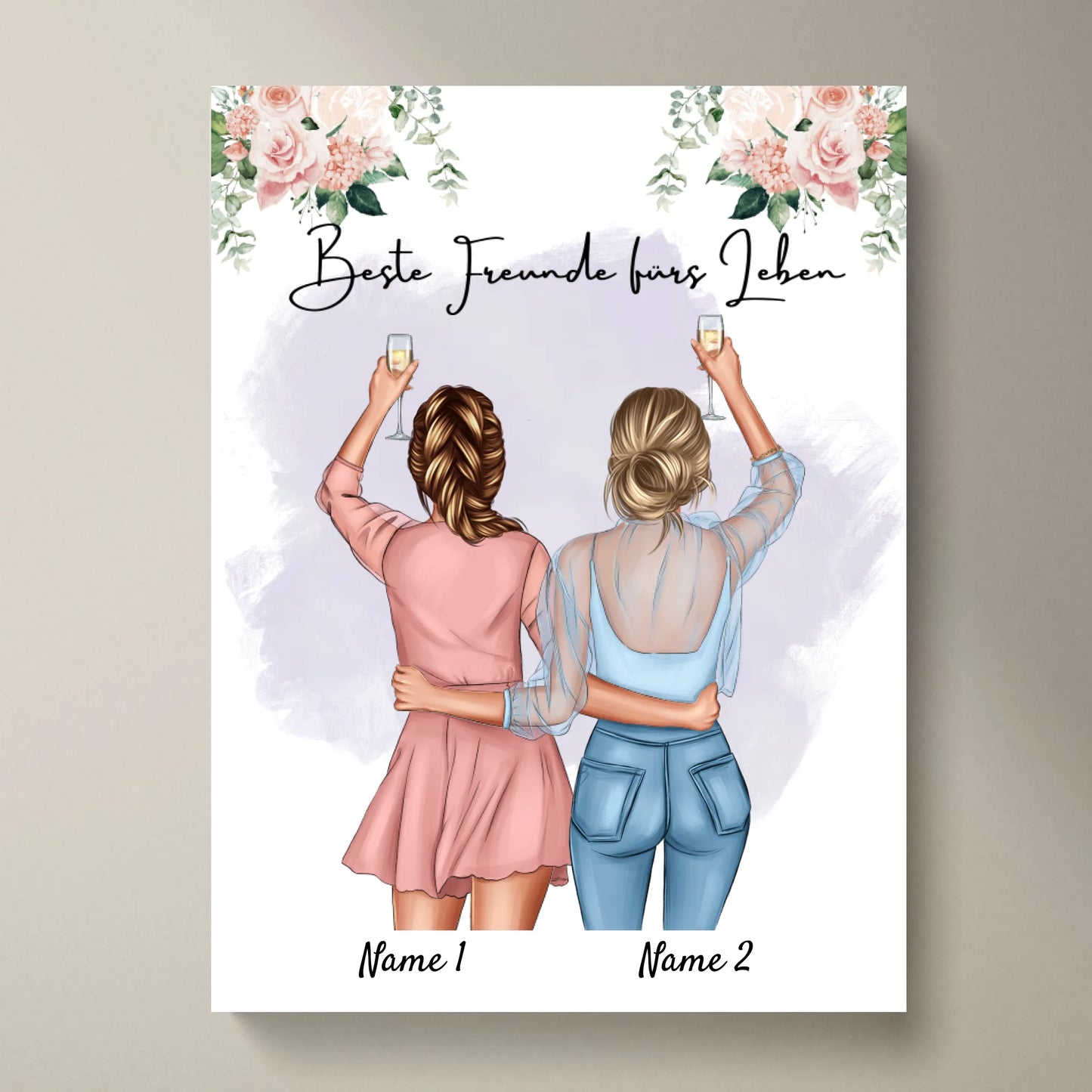 Beste Freundinnen/ Schwestern - Personalisiertes Poster mit Rahmen