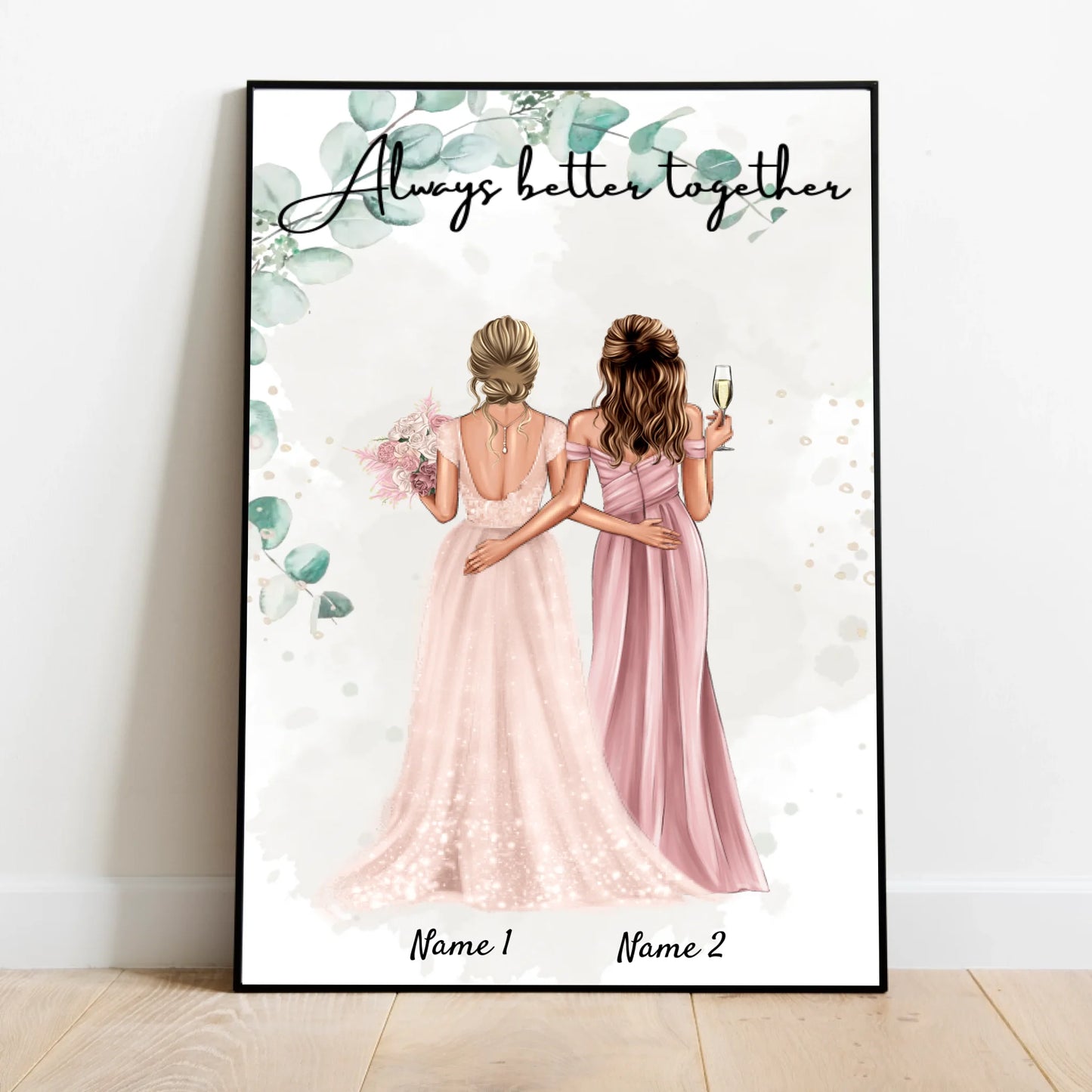 Bruden & Hedersbrudtärnan - Personaliserad Poster för förlovning/bröllop