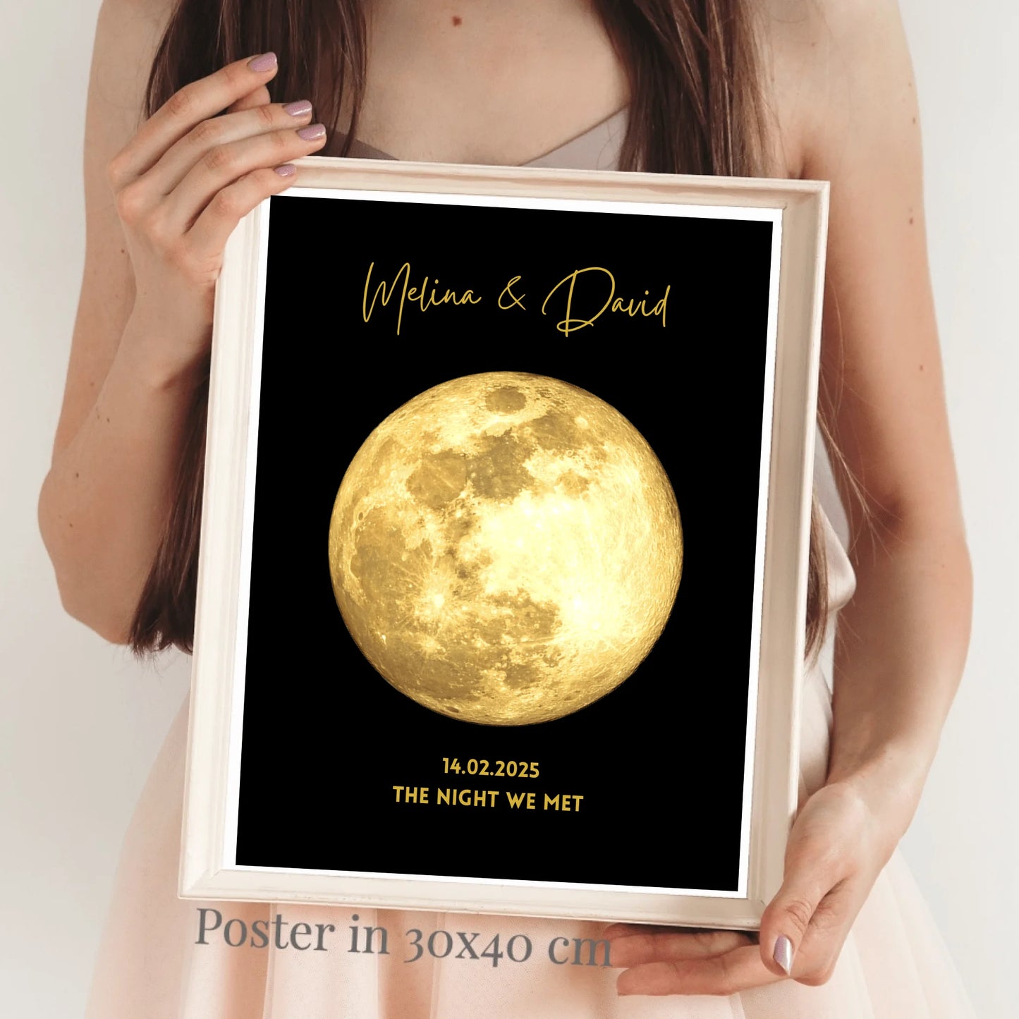The night we met - Personalisiertes Mondphasen Poster, Goldener Mond nach Datum Geschenk
