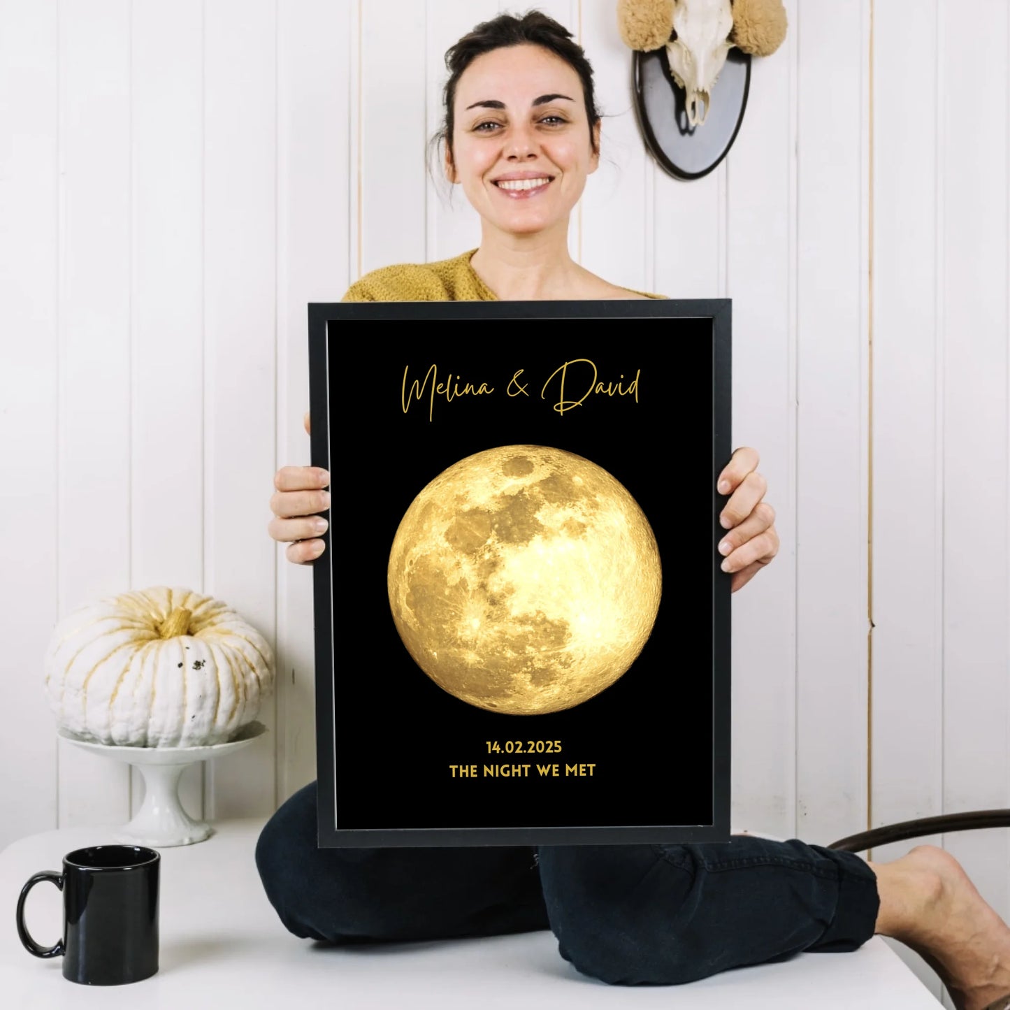 The night we met - Personalisiertes Mondphasen Poster, Goldener Mond nach Datum Geschenk