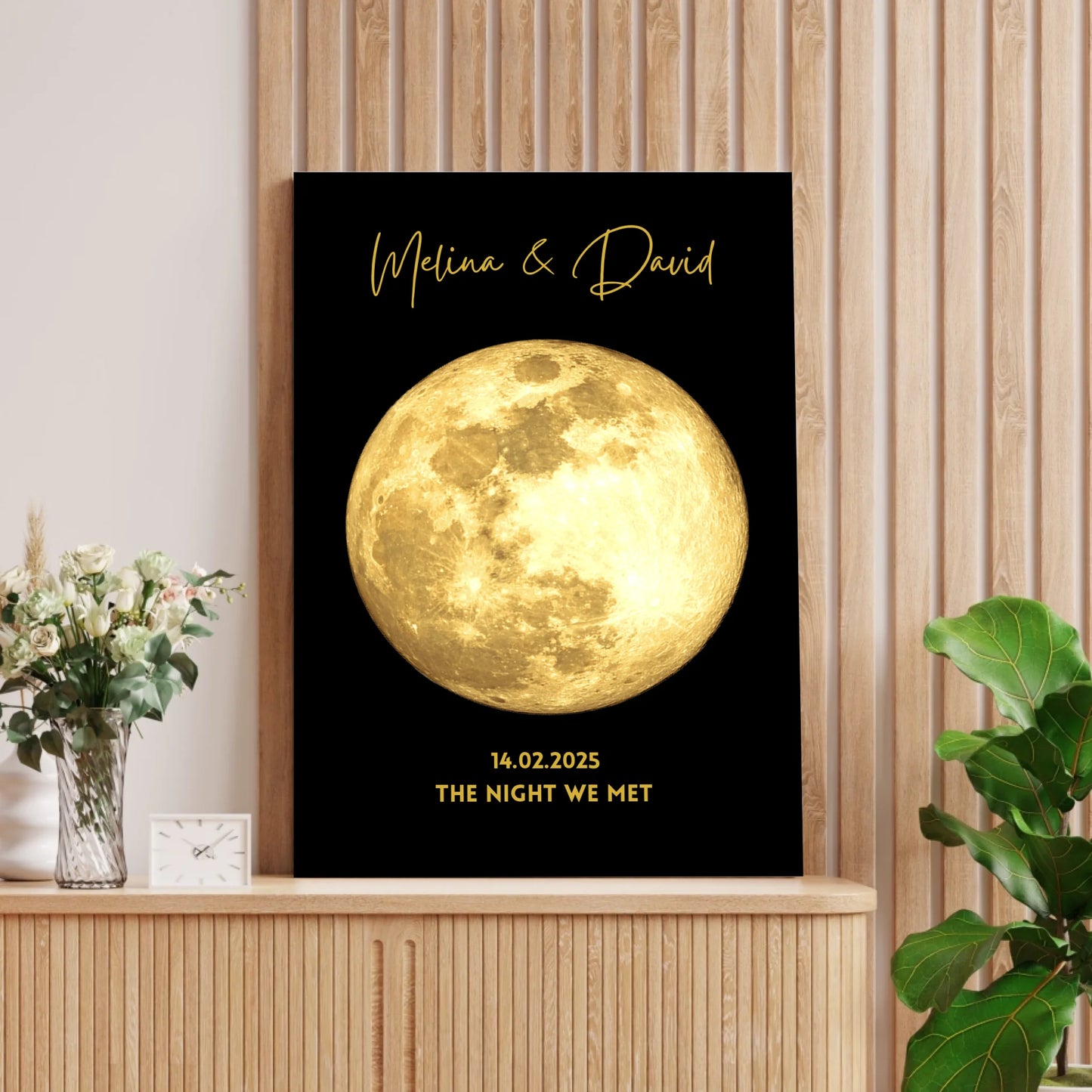 The night we met - Personalisiertes Mondphasen Poster, Goldener Mond nach Datum Geschenk