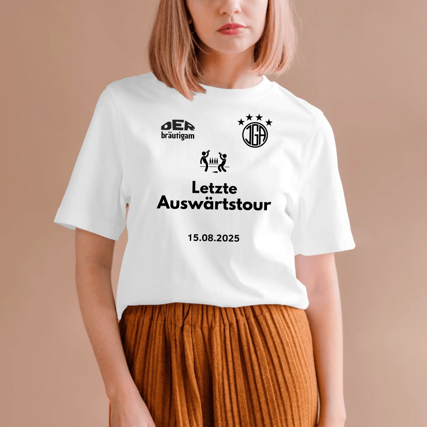 Letzte Auswärtstour, JGA Shirt Bräutigam + TEAM Personalisiertes Junggesellen-Abschieds-Shirt (100% Baumwolle, Unisex)