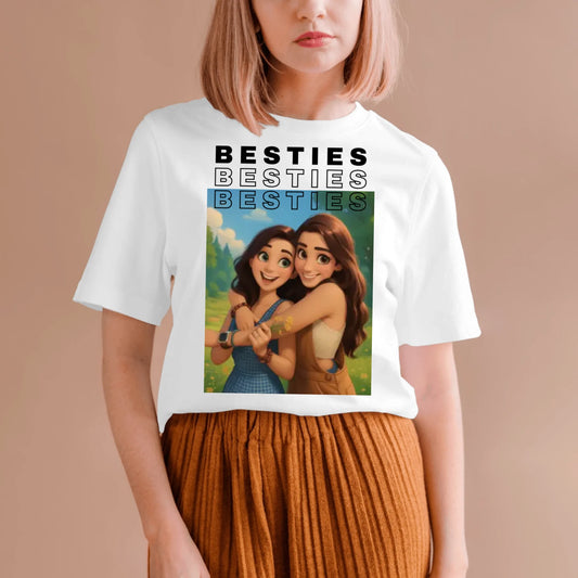 Bild als Anime/ Comic/ Animation Zeichnung - Personalisiertes Foto T-Shirt Besties (100% Baumwolle, Unisex)