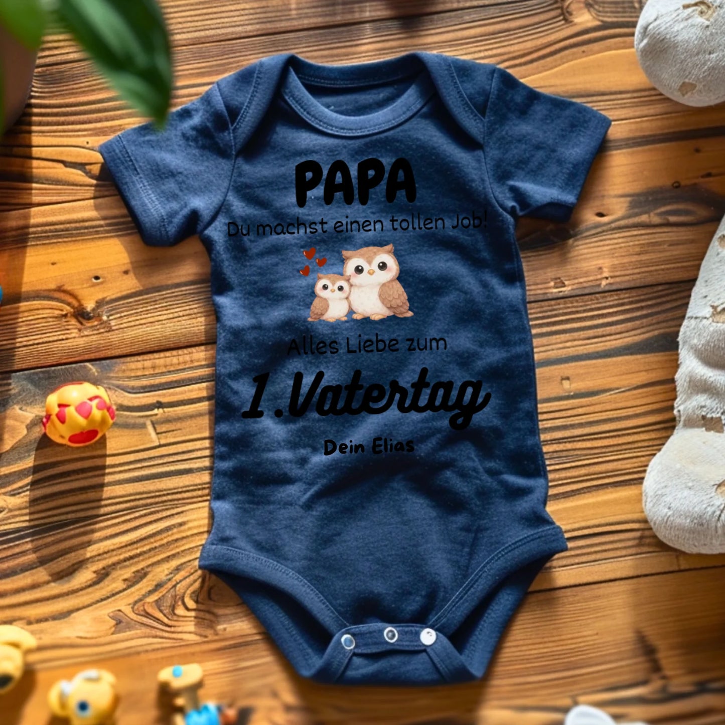 Papa du machst einen tollen Job, 1. Vatertag gemeinsam - Personalisierter Baby Strampler (100% Bio-Baumwolle)