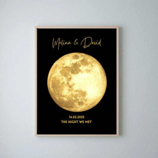 The night we met - Personalisiertes Mondphasen Poster, Goldener Mond nach Datum Geschenk