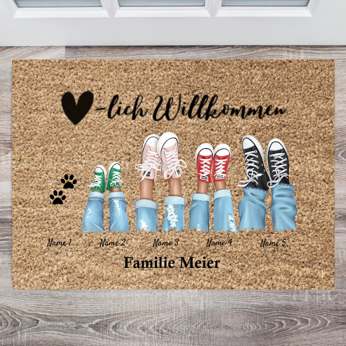 Welcome - Personlig dörrmatta för inomhus- och utomhusbruk (2-8 personer, barn och husdjur)