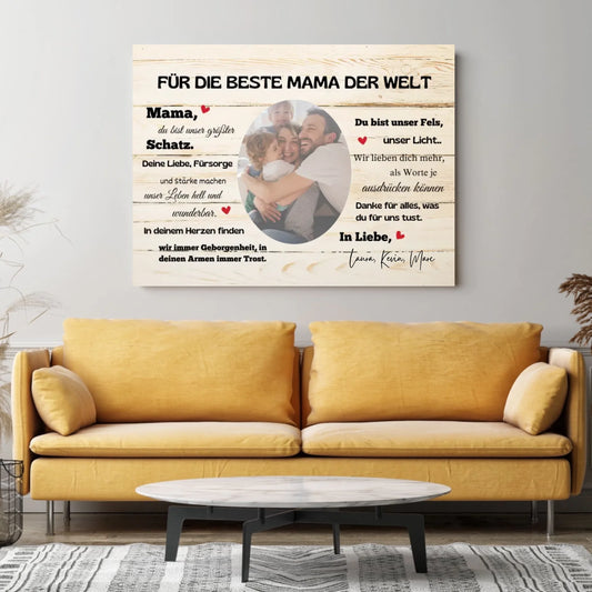 Für die beste Mama der Welt - Personalisierte Foto Leinwand Familie