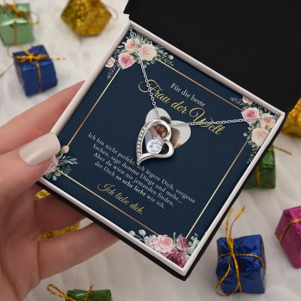 Forever Love "Bästa kvinnan" - Halsband med hjärthänge & personligt fotokort