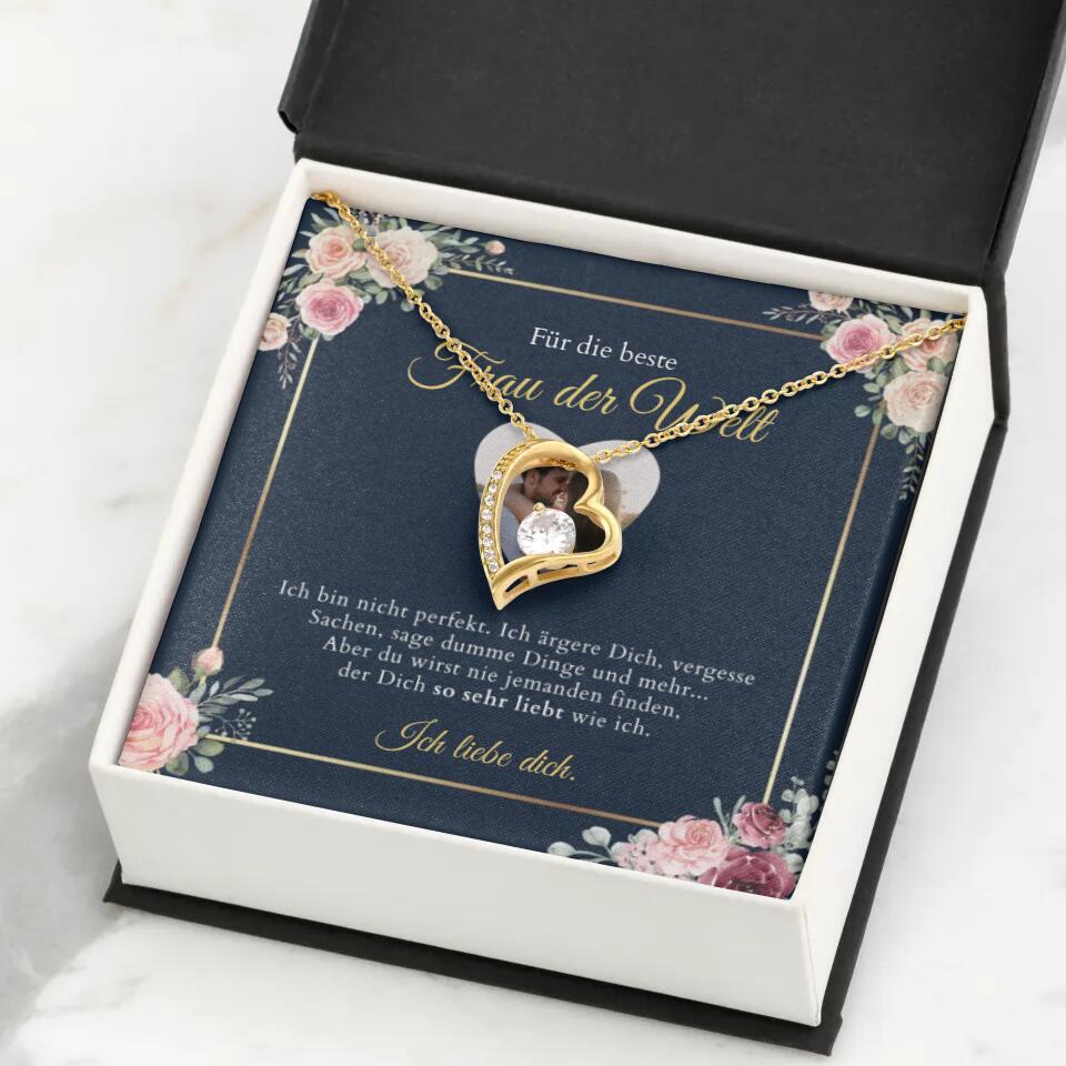 Forever Love "Bästa kvinnan" - Halsband med hjärthänge & personligt fotokort