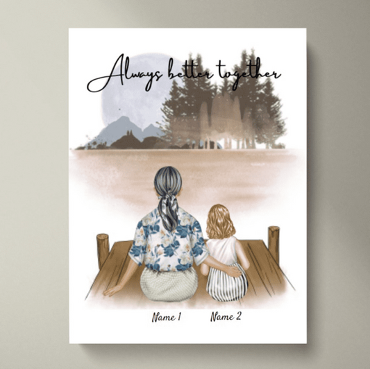 Favoritmormor med barnbarn - Personaliserad Poster (1-2 barnbarn)