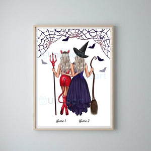 Bästa häxvänner - Personlig Halloween-affisch (2-3 personer)