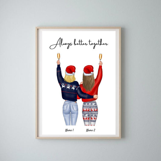 Jul Bästa Flickvänner - Personaliserad Poster (2-4 flickvänner)