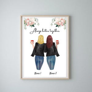 Yndlingssøstre i læderjakker - personlig plakat (2-3 søskende) 