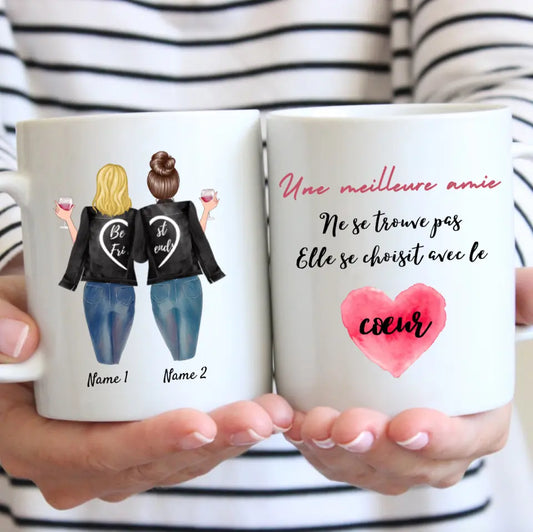 Meilleures amies avec veste en cuir & boisson - Mug personnalisé